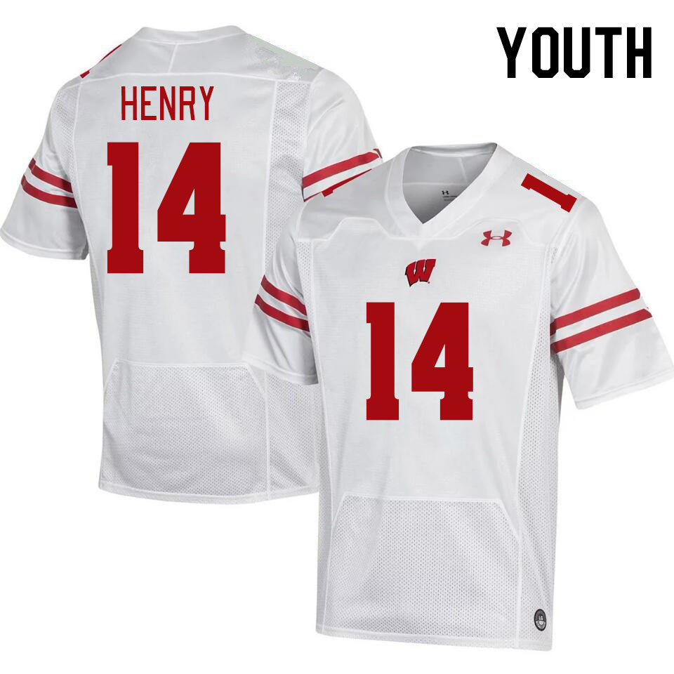 Youth #14 Tyrell Henry Wisconsin Badgers College Football Jerseys Stitched-White